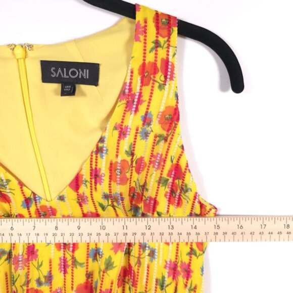 SALONI SILK Blend‎ Rosalind Floral V-neck Ruffled Chiffon Midi Dress Size 2 - Picture 9 of 16